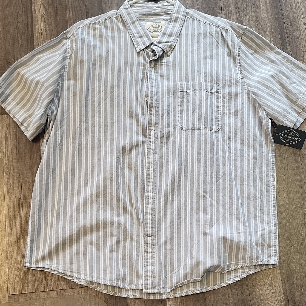 St. John's Bay Men's Light Gray Striped Button Down Shirt